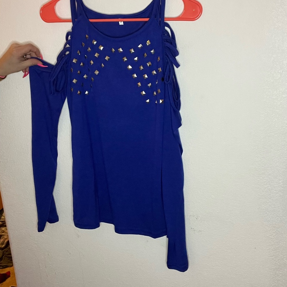 Blue cold shoulder with long sleeves size small